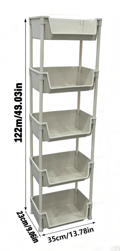 Multifunctional Multi-Layer Plastic StorageCartwith Wheels, Layered Shelf Organizer forBedroomKitchen Bathroom Living RoomAdjustable Dividers Beige