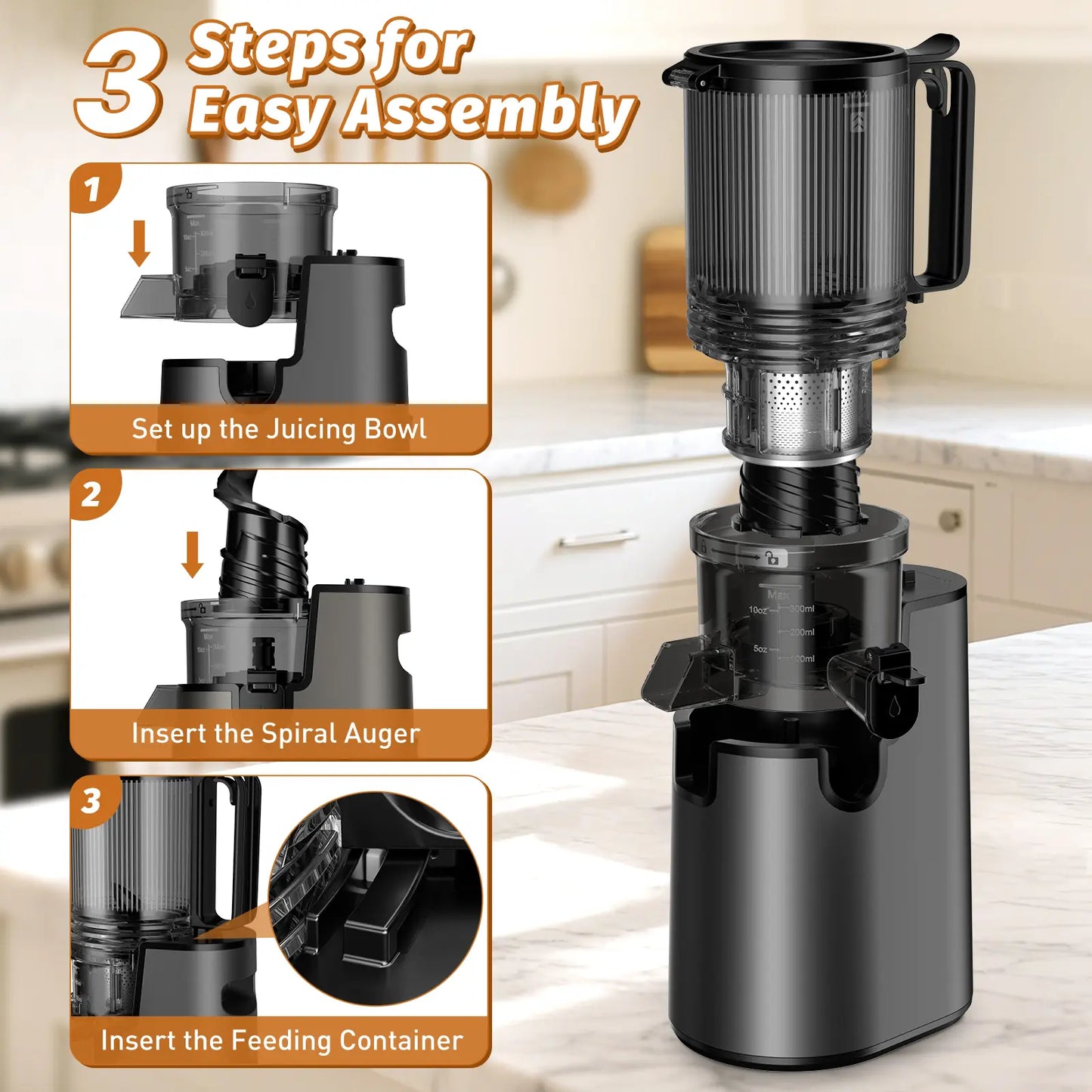 Cold Press Juicer -  5.4 Inch Feed Chute, High JuiceYield, Easy Clean, 55rpm Technology for  Vegg