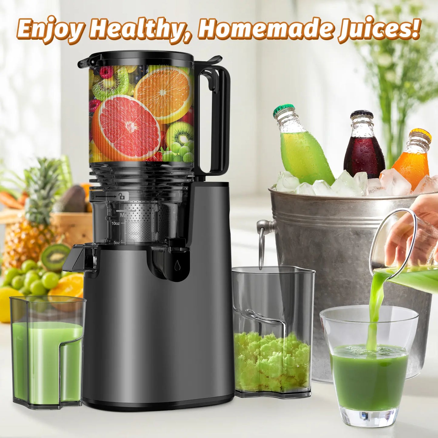 Cold Press Juicer -  5.4 Inch Feed Chute, High JuiceYield, Easy Clean, 55rpm Technology for  Vegg