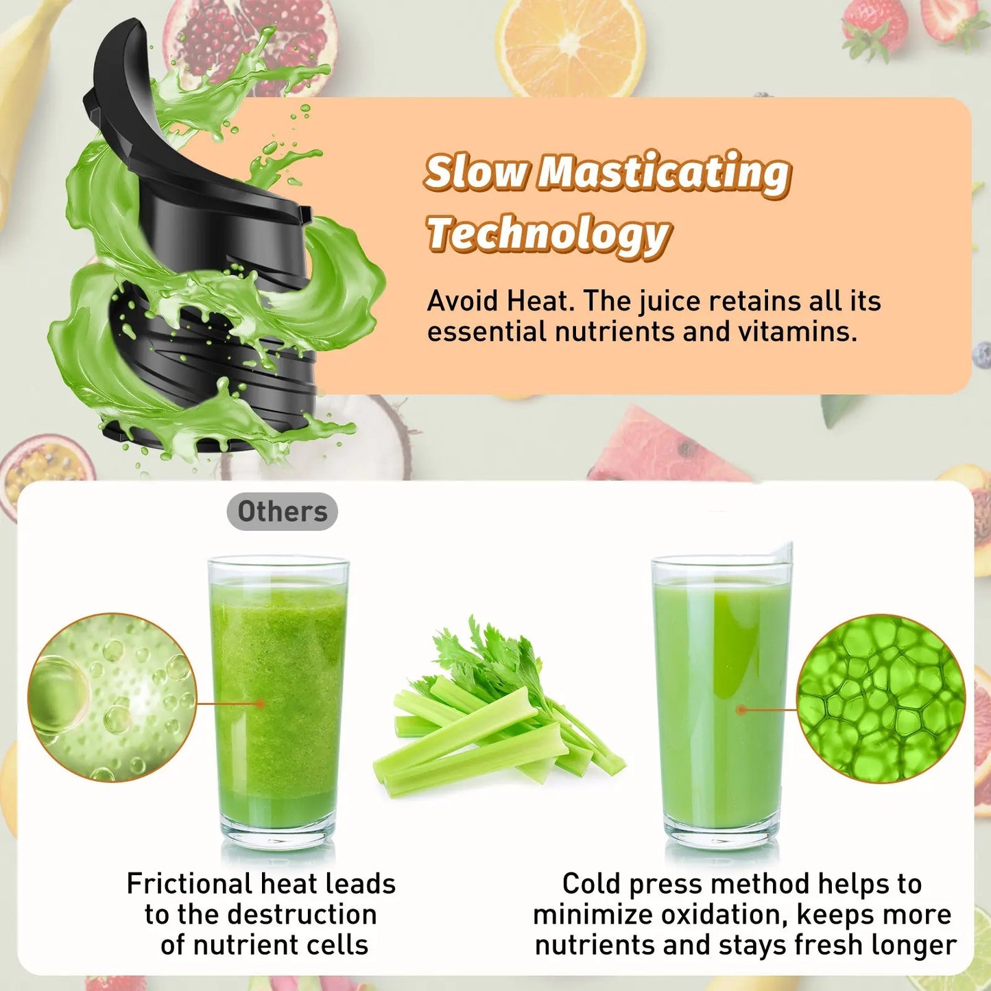 Cold Press Juicer -  5.4 Inch Feed Chute, High JuiceYield, Easy Clean, 55rpm Technology for  Vegg