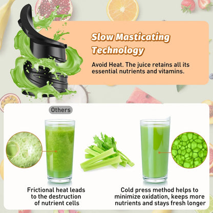 Cold Press Juicer -  5.4 Inch Feed Chute, High JuiceYield, Easy Clean, 55rpm Technology for  Vegg