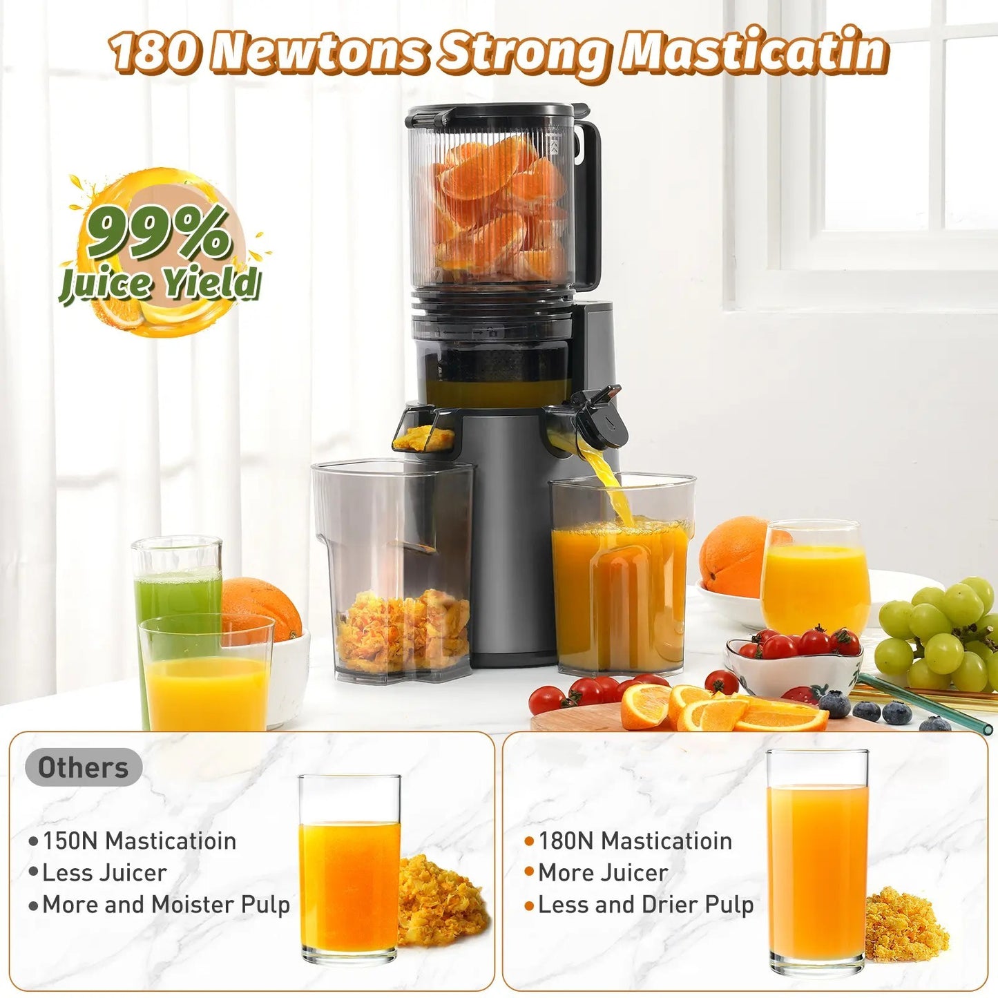 Cold Press Juicer -  5.4 Inch Feed Chute, High JuiceYield, Easy Clean, 55rpm Technology for  Vegg