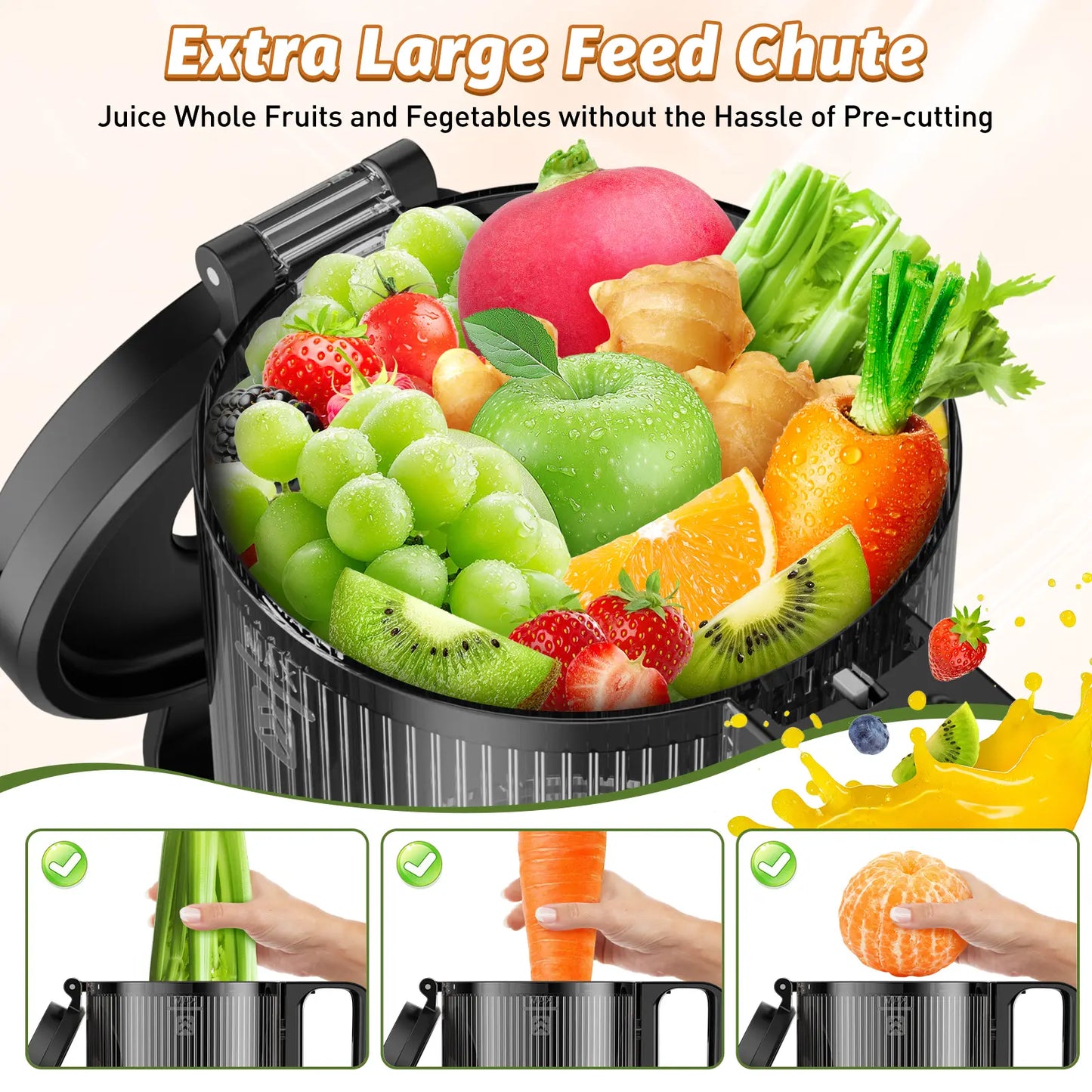 Cold Press Juicer -  5.4 Inch Feed Chute, High JuiceYield, Easy Clean, 55rpm Technology for  Vegg