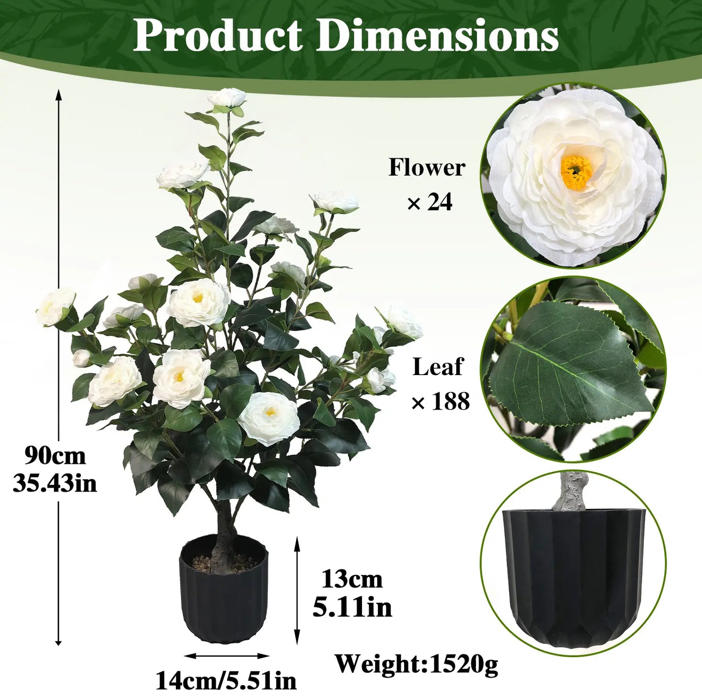 2 Pcs 3-foot Camellia Tree with DecorativePebbles