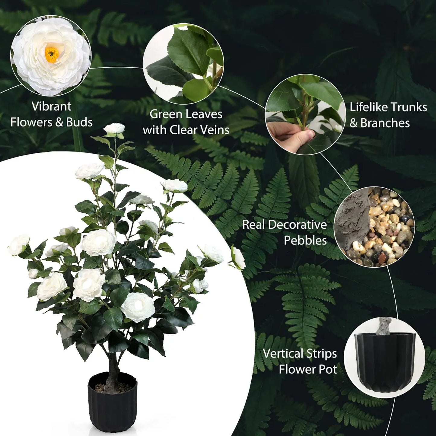 2 Pcs 3-foot Camellia Tree with DecorativePebbles
